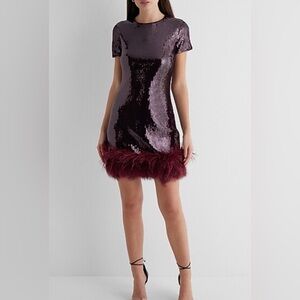 Express elegant sequin feathers dress size M